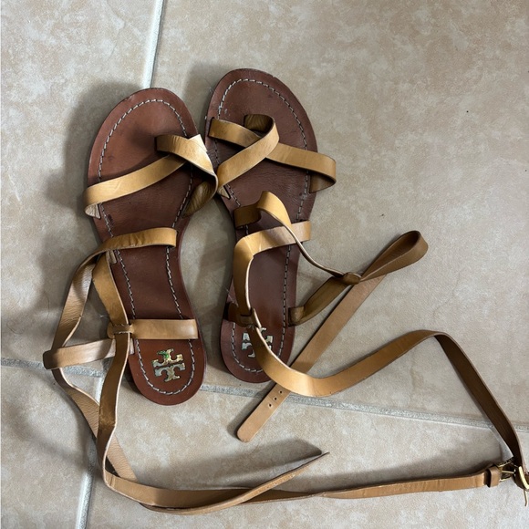Tory Burch Brown Gladiator Sandals with Gold Buckle - Picture 3 of 9